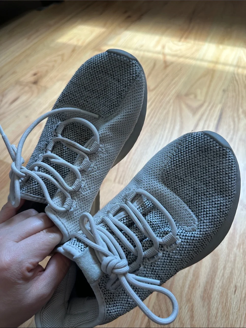 adidas Women’s Light Beige Knit Lace-Up Sneakers